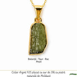 Colier Moldavit Brut Neuniform din Argint 925 Placat Aur – Transformare si Claritate