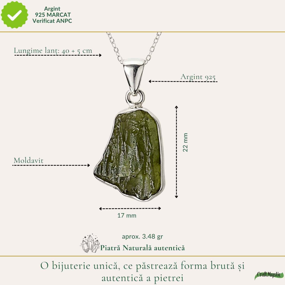Colier argint 925 cu moldavit brut neregulat – transformare si claritate interioara