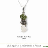 Colier Argint 925 cu Moldavit, Herkimer si Meteorit Brut – Energie si Transformare