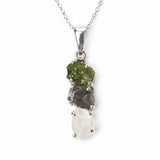 Colier Argint 925 cu Moldavit, Herkimer si Meteorit Brut – Energie si Transformare