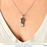 Colier Argint 925 cu Moldavit, Herkimer si Meteorit Brut – Energie si Transformare