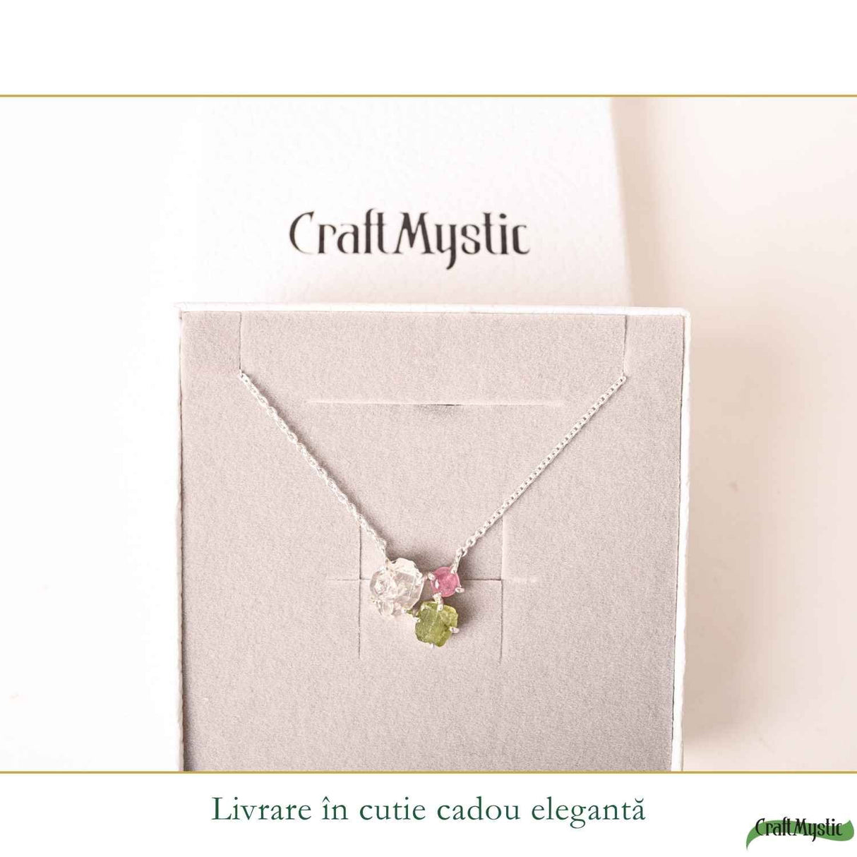 Colier Argint 925 cu Herkimer si Turmalina Verde Roz – Echilibru si Energie
