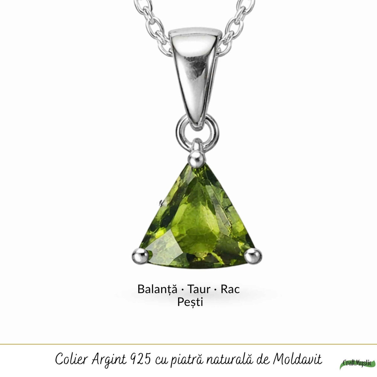 Colier Argint 925 cu Moldavit Fatetat Triunghi – Transformare si Claritate