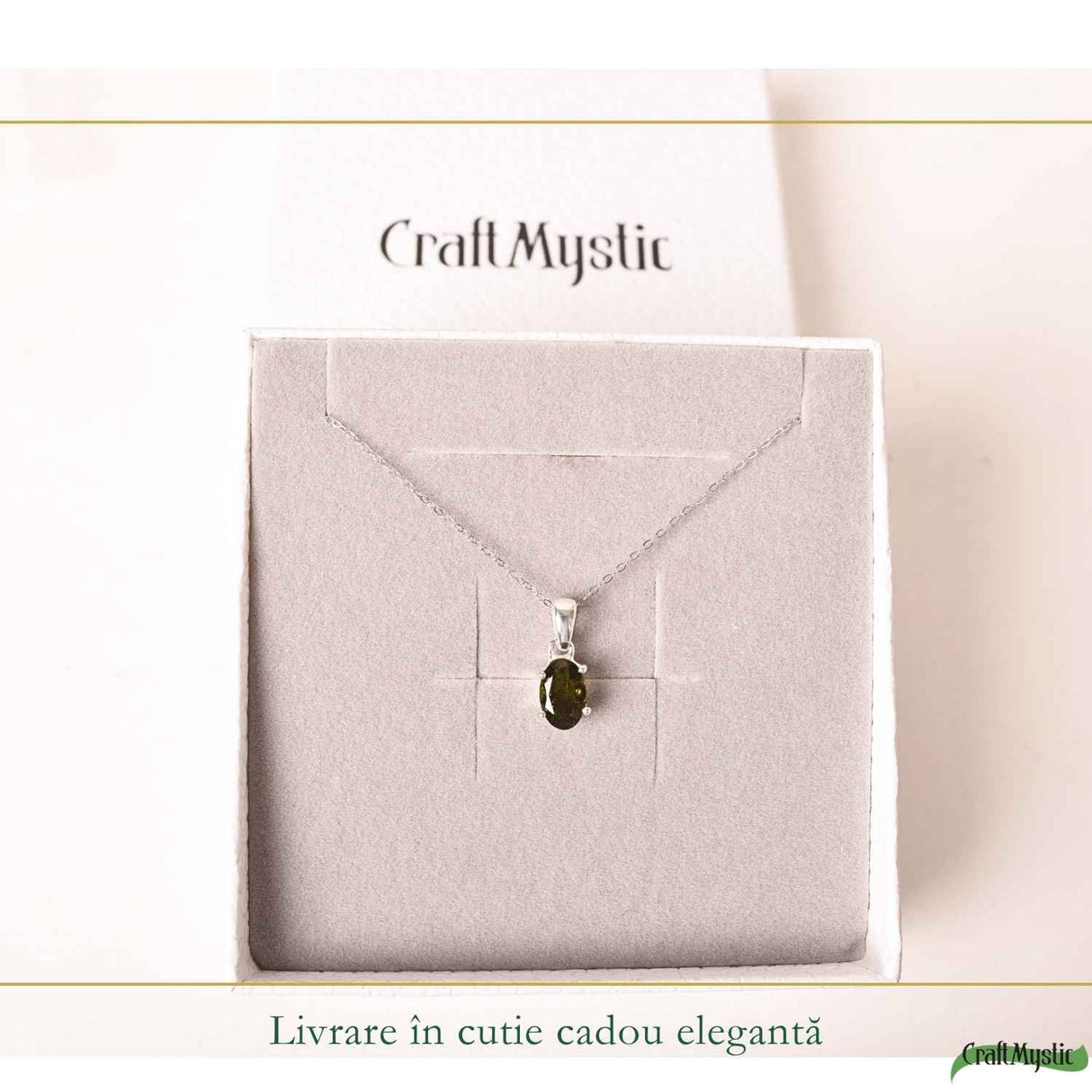 Colier Argint 925 cu Moldavit Fatetat Oval – Claritate si Transformare