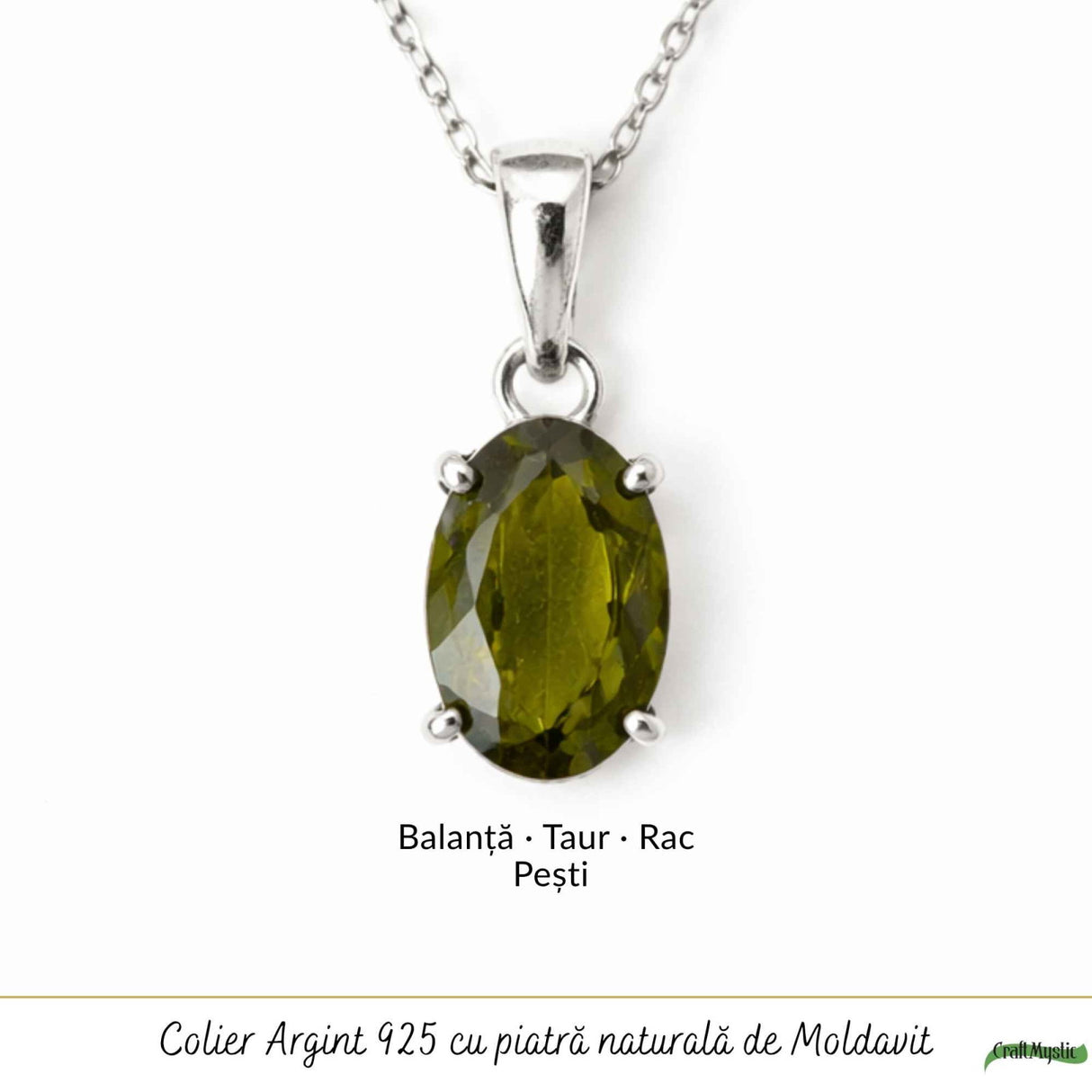 Colier Argint 925 cu Moldavit Fatetat Oval – Claritate si Transformare