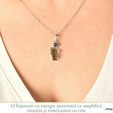 Colier Argint 925 cu Moldavit Brut si Kyanit Albastru – Claritate si Echilibru