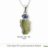 Colier Argint 925 cu Moldavit Brut si Kyanit Albastru – Claritate si Echilibru