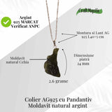 Colier Argint 925 cu Moldavit natural brut 2.6 g -sustinere simbolica pentru schimbare si introspectie