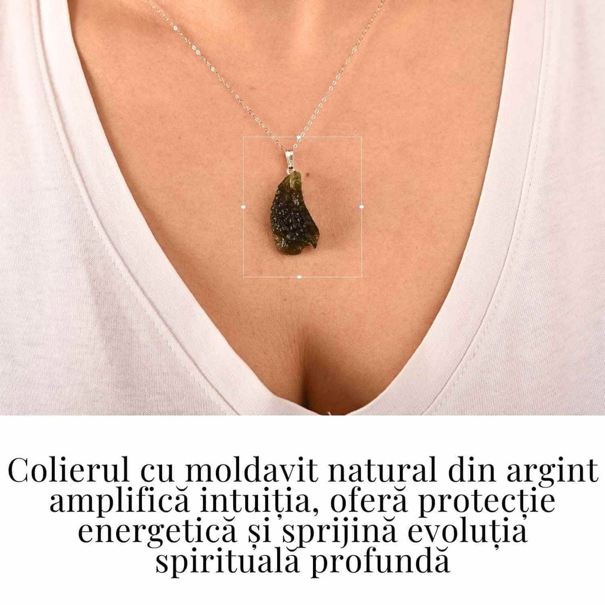 Colier Argint 925 cu Moldavit natural brut 3.8 g - prezenta, sens si spatiu pentru tine