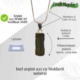 Colier Argint 925 cu Moldavit natural brut 3 gr - talisman de transformare