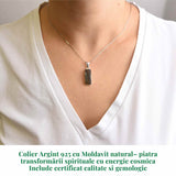 Colier Argint 925 cu Moldavit natural brut 3 gr - talisman de transformare