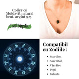 Colier Argint 925 cu Moldavit natural brut 2.2 g -sprijin discret pentru reflecție si calm