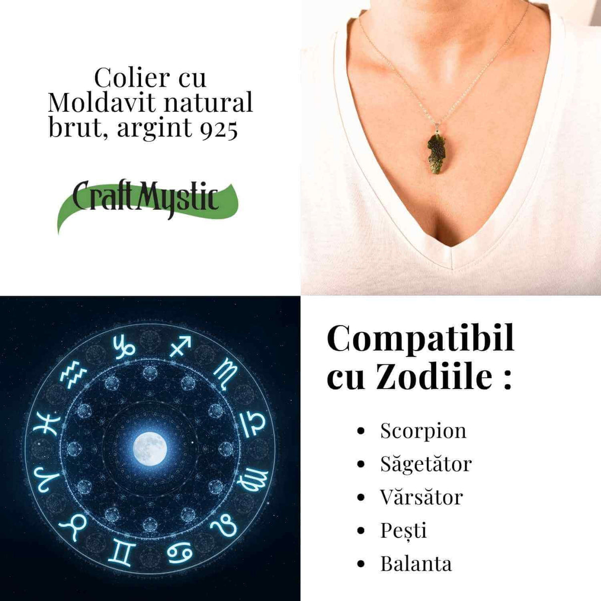 Colier Argint 925 cu Moldavit natural brut 2.9 g - echilibru emotional si prezenta in ritmul tau