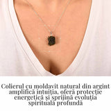 Colier Argint 925 cu Moldavit natural brut 2.2 g -sprijin discret pentru reflecție si calm