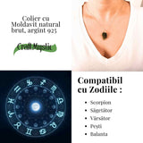 Colier Argint 925 cu Moldavit natural brut 2.6 g - sustinere simbolica pentru schimbare si introspectie
