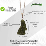 Colier Argint 925 cu Moldavit natural brut 2.2 g -claritate interioara