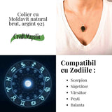 Colier Argint 925 cu Moldavit natural brut 3.2 g - un simbol al claritatii si al deschiderii interioare