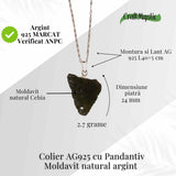 Colier Argint 925 cu Moldavit natural brut 2.7 g - claritate emotionala si conectare cu intentiile tale