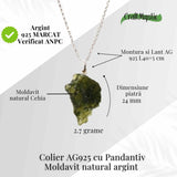 Colier Argint 925 cu Moldavit natural brut 2.7 g - laritate interioara pentru momente de transformare constienta