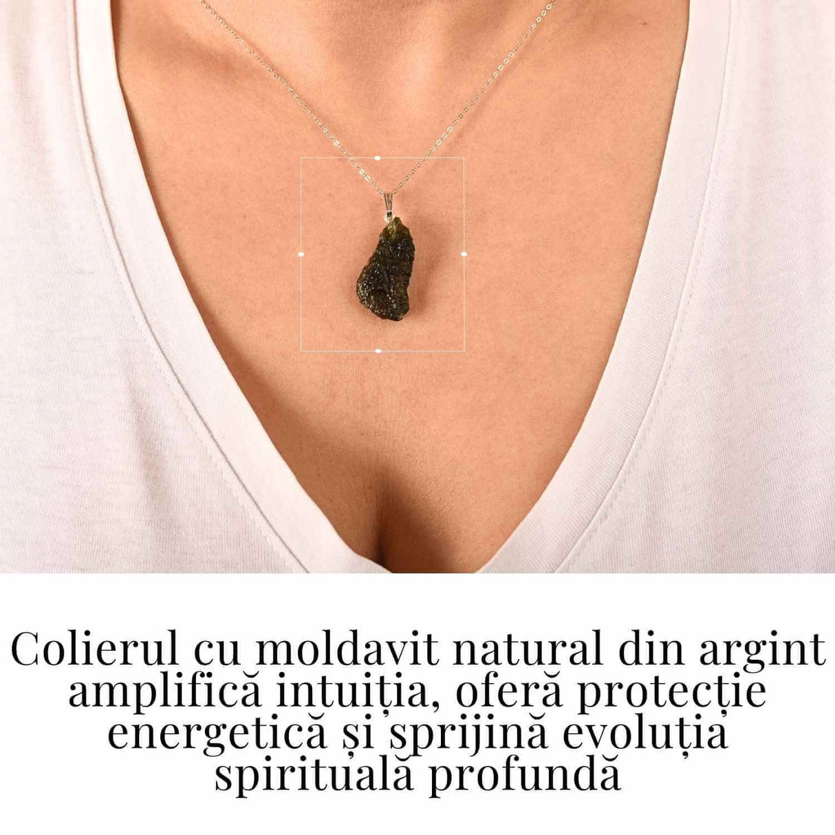 Colier Argint 925 cu Moldavit natural brut 2.7 g - un obiect cu sens pentru claritate si autoobservare