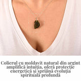 Colier Argint 925 cu Moldavit natural brut 2.9 g - o ancora simbolica pentru transformare blanda