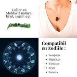 Colier Argint 925 cu Moldavit natural brut 2.9 g - o ancora simbolica pentru transformare blanda