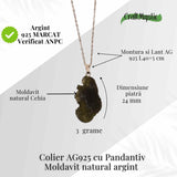 Colier Argint 925 cu Moldavit natural brut 3.0 g - sprijin discret pentru reflectie si calm