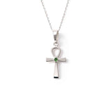 Colier Argint 925 Crucea ANKH cu Moldavit natural fatetat - simbol al vietii si transformarii