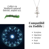 Colier Argint 925 Crucea ANKH cu Moldavit natural fatetat - simbol al vietii si transformarii