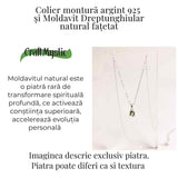 Colier argint 925 cu Moldavit natural fatetat dreptunghiular - Claritate si transformare constienta