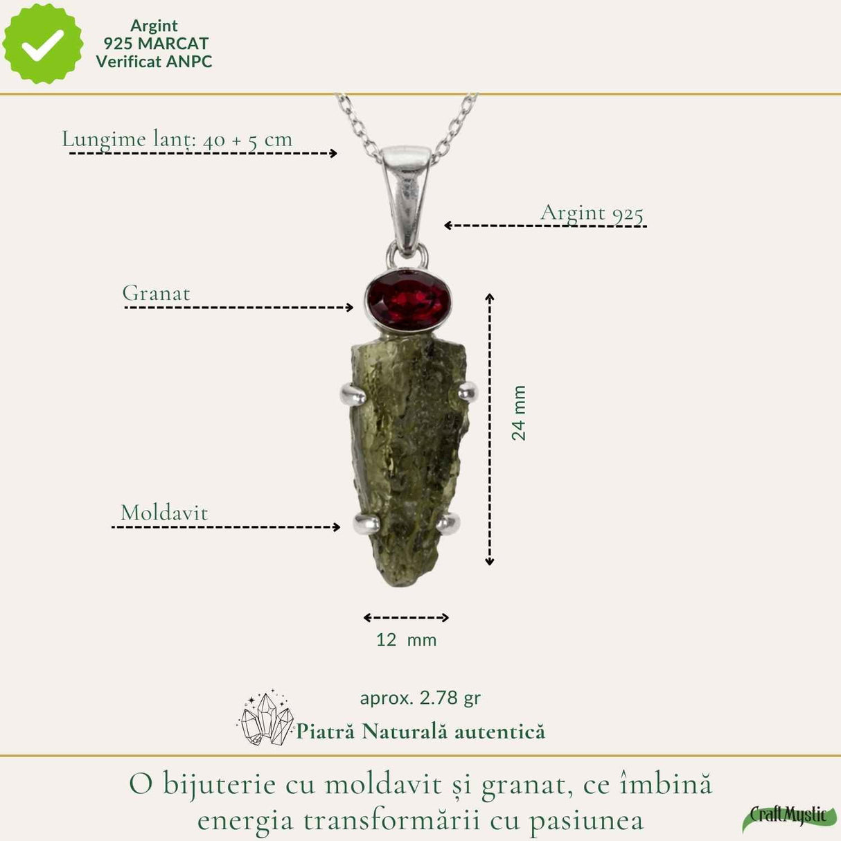 Colier argint 925 cu Moldavit si Chihlimbar Natural – Echilibru si Claritate Interioara