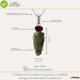 Colier argint 925 Moldavit si Granat Natural – Energie, Curaj si Transformare