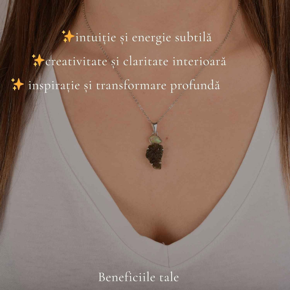 Colier Argint 925 cu Moldavit si Opal Etiopian – Intuitie si Transformare