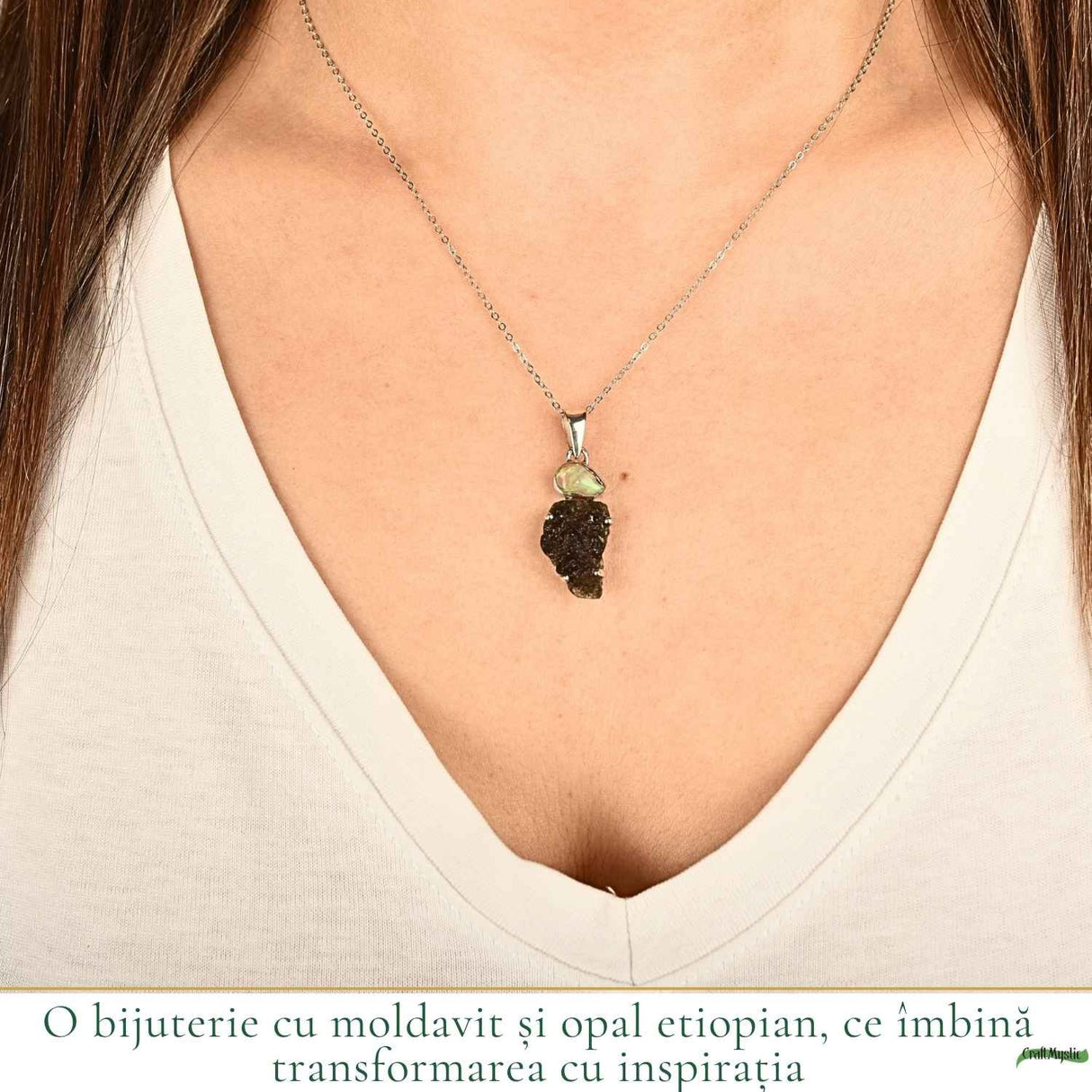 Colier Argint 925 cu Moldavit si Opal Etiopian – Intuitie si Transformare