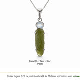 Colier Argint 925 cu Moldavit si Piatra Lunii – Intuitie si Echilibru Interior