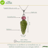 Colier argint 925 cu Moldavit si Turmalina Roz natural – Iubire, Echilibru si Transformare