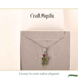 Colier argint 925 cu Moldavit si Turmalina Roz natural – Iubire, Echilibru si Transformare