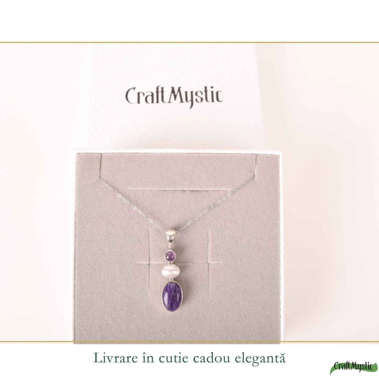 Colier Argint 925 cu Charoit, Perla si Ametist– Calm si Echilibru Emotional