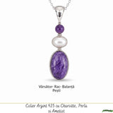 Colier Argint 925 cu Charoit, Perla si Ametist– Calm si Echilibru Emotional