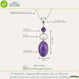 Colier Argint 925 cu Charoit, Perla si Ametist– Calm si Echilibru Emotional