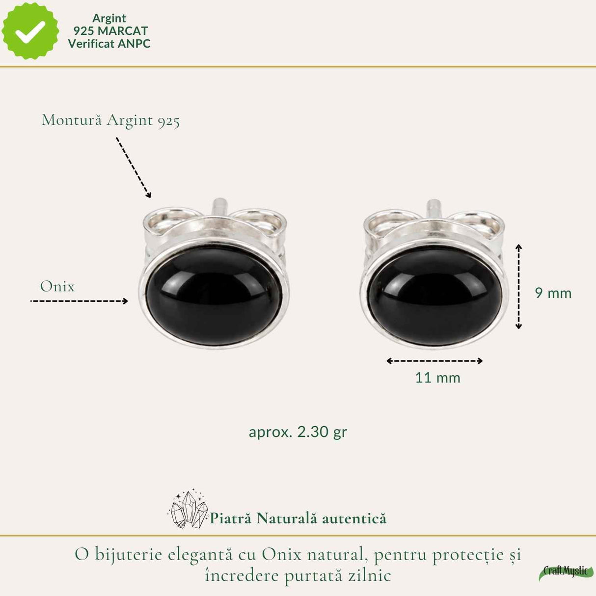 Cercei Argint 925 cu Onix Natural Oval – Eleganta si Protectie Feminina