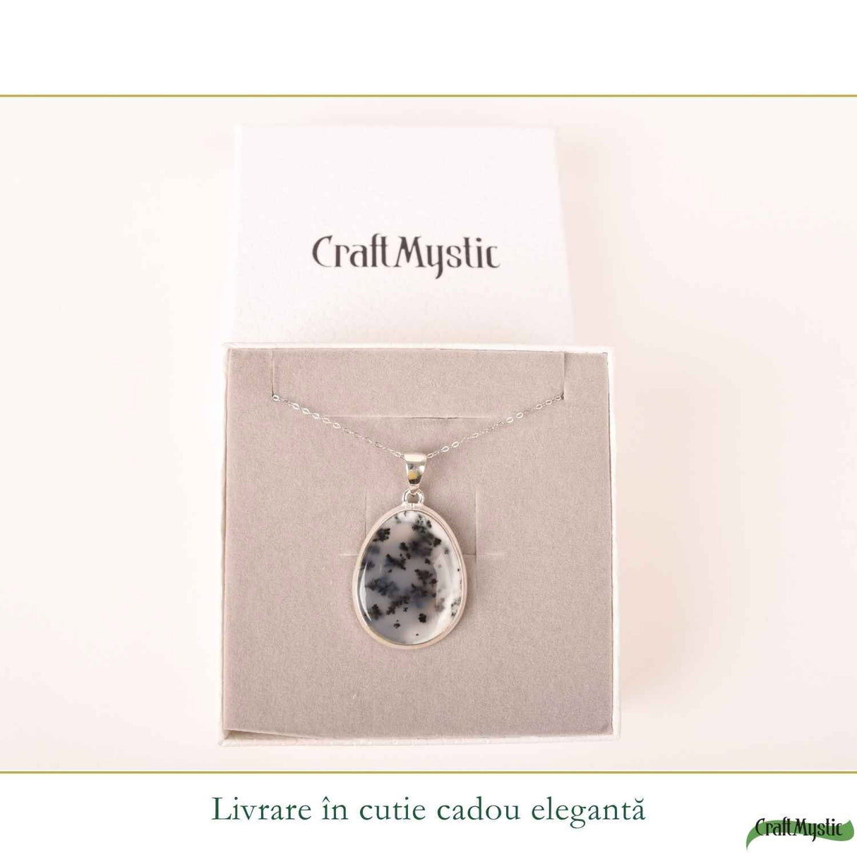 Colier Argint 925 cu Opal Dendritic Lacrima – Echilibru si Claritate Profunda