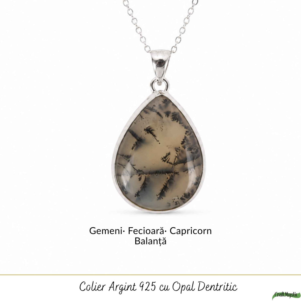 Colier Argint 925 cu Opal Dendritic – Echilibru si Claritate Interioara