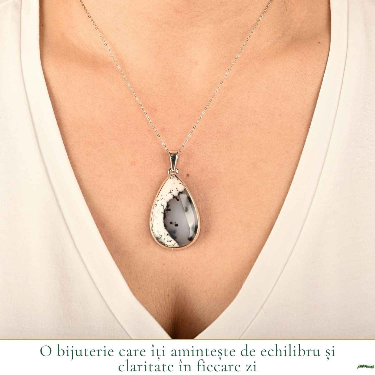 Colier Argint 925 cu Opal Dendritic Lacrima – Claritate si Echilibru Interior