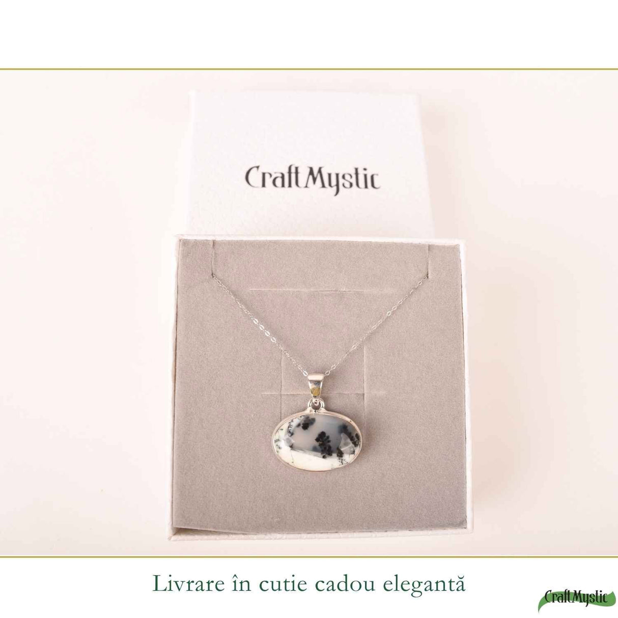 Colier Argint 925 cu Opal Dendritic Oval – Echilibru si Claritate Naturala