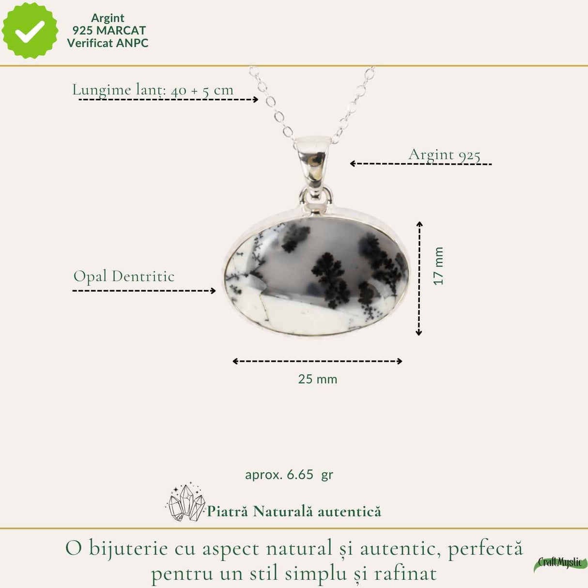 Colier Argint 925 cu Opal Dendritic Oval – Echilibru si Claritate Naturala