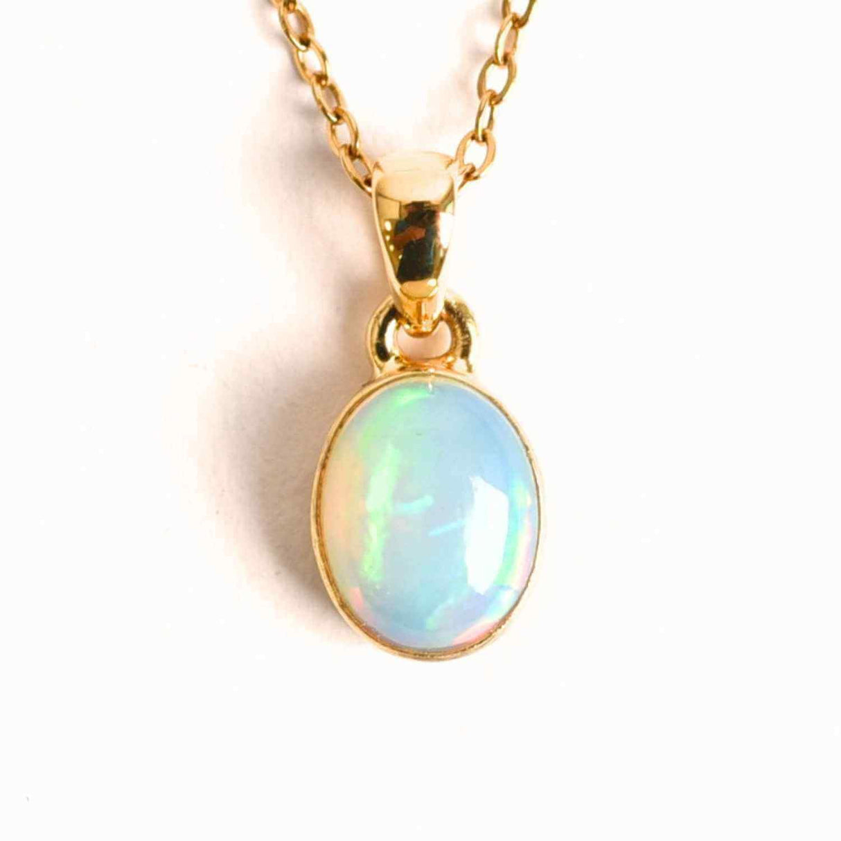 Colier cu lant inox si Opal Etiopian montura Argint 925 cu Aur 18K- Claritate si Intuitie
