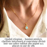 Colier cu lant inox si Opal Etiopian montura Argint 925 cu Aur 18K- Claritate si Intuitie