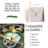 Colier cu lant inox si Opal Etiopian montura Argint 925 cu Aur 18K- Claritate si Intuitie