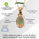 Colier Argint 925 placat cu aur 18K cu Opal Etiopian Fatetat Oval - Lumina Interioara si Armonie Divina